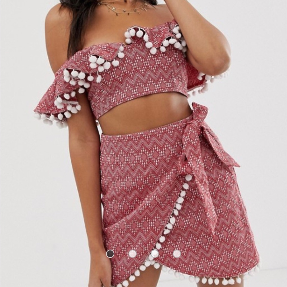 ASOS DESIGN jacquard pom pom wrap beach two-piece